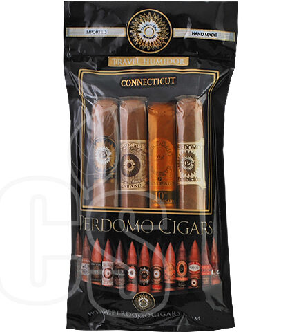 PERDOMO CONNECITCUT ASSORTMENT 4 PACK SAMPLER IN HUMIDOR TRAVEL BAG